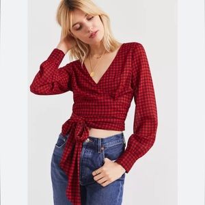 UO Cropped Gingham Wrap Blouse